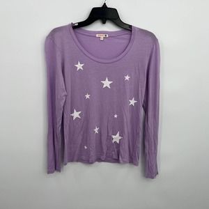 Sundry Women's Long Sleeve Star Print Scoop Neck Pullover T-shirt